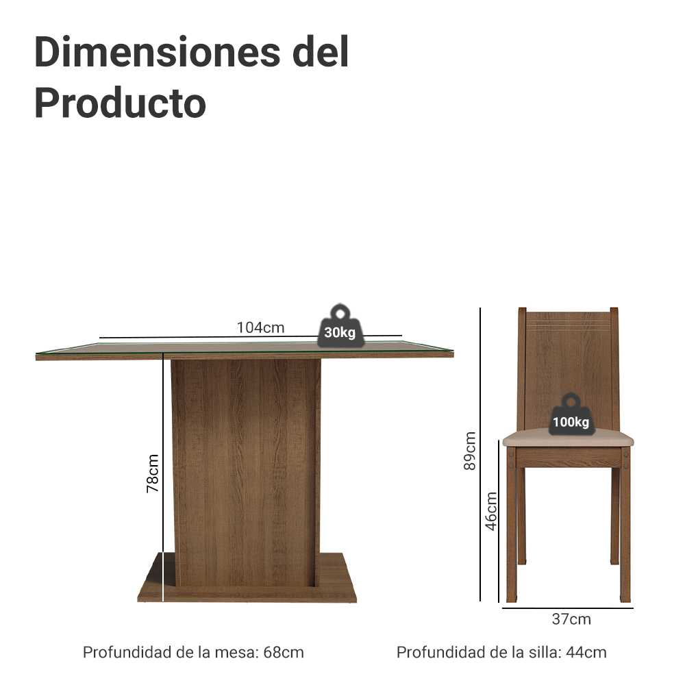 Juego de Comedor Mesa con Encimera de Vidrio 4 Sillas Marrón/Beige Camelia