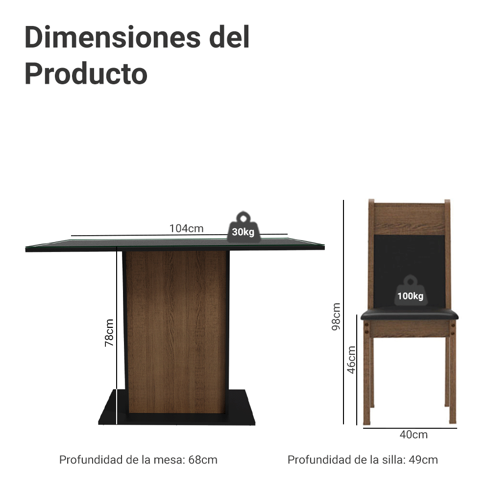 Juego de Comedor Mesa con Encimera de Vidrio 4 Sillas Marrón/Negro Viena