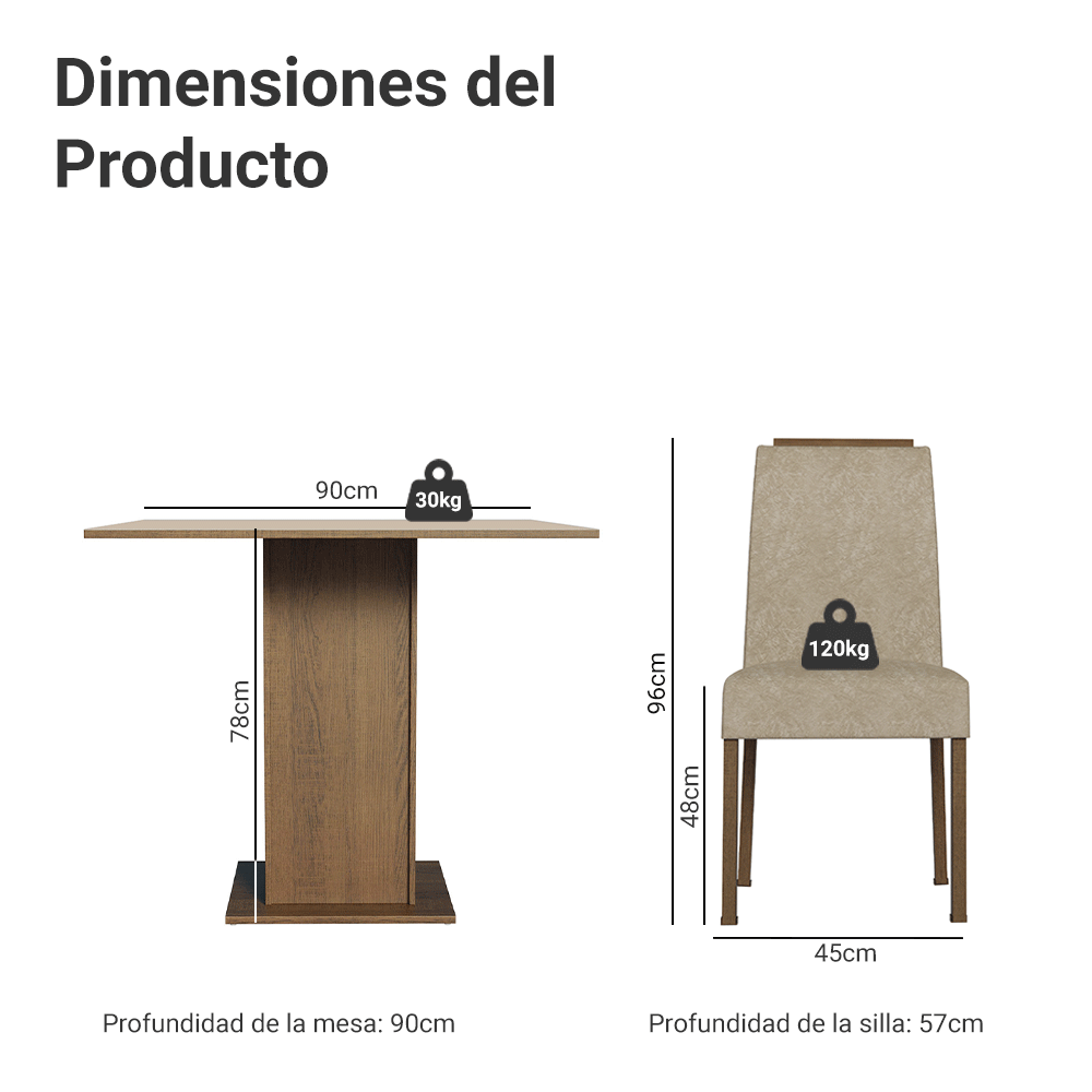 Juego de Comedor Encimera de Madera 4 Sillas Marrón/Crema/Imperial Aspen Madesa