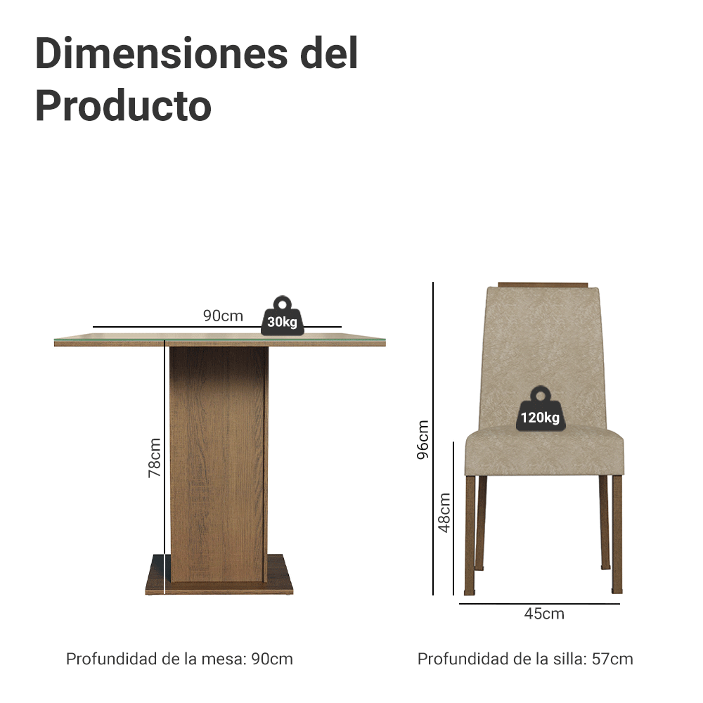 Juego de Comedor Encimera de Vidrio 4 Sillas Marrón/Crema/Imperial Sines Madesa