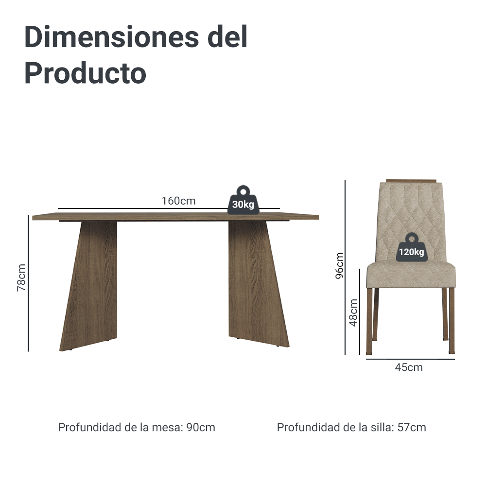 Juego de Comedor Encimera de Madera 4 Sillas Marrón/Imperial Tulum Madesa