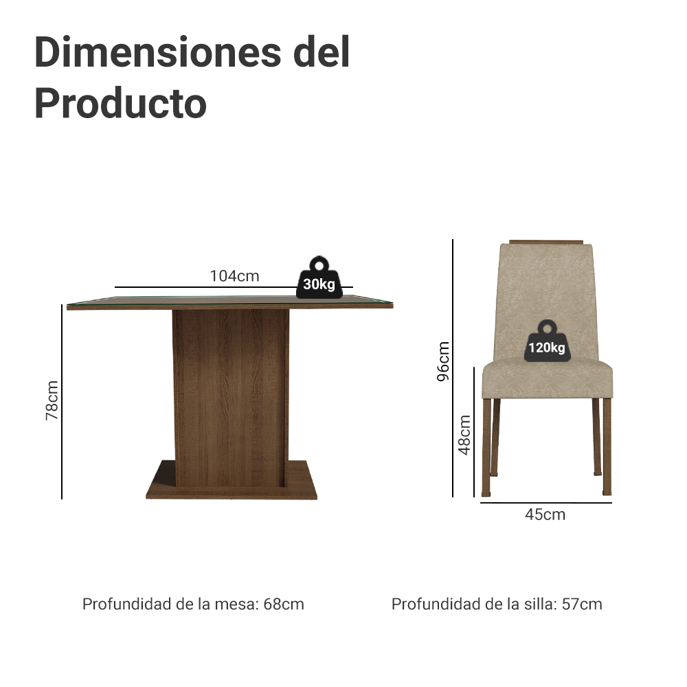 Conjunto de Comedor Encimera de Vidrio 4 Sillas Marrón/Imperial Jasmin Madesa