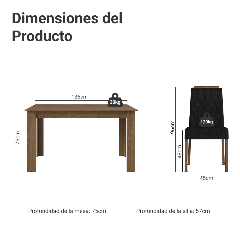 Conjunto de Comedor Encimera de Madera 4 Sillas Marrón/Oxford Hera Madesa
