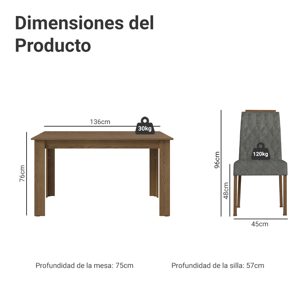 Conjunto de Comedor Encimera de Madera 4 Sillas Marrón/Silver Hera Madesa