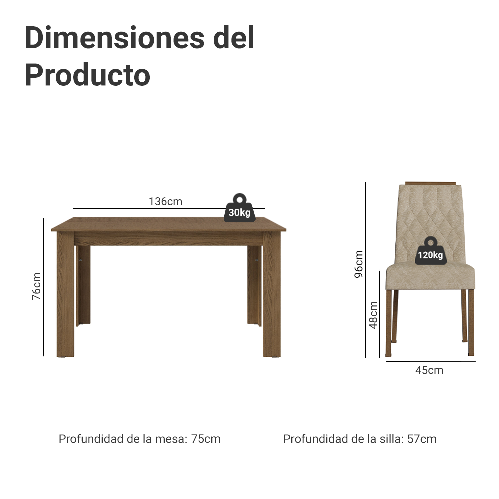 Conjunto de Comedor Encimera de Madera 4 Sillas Marrón/Imperial Hera Madesa