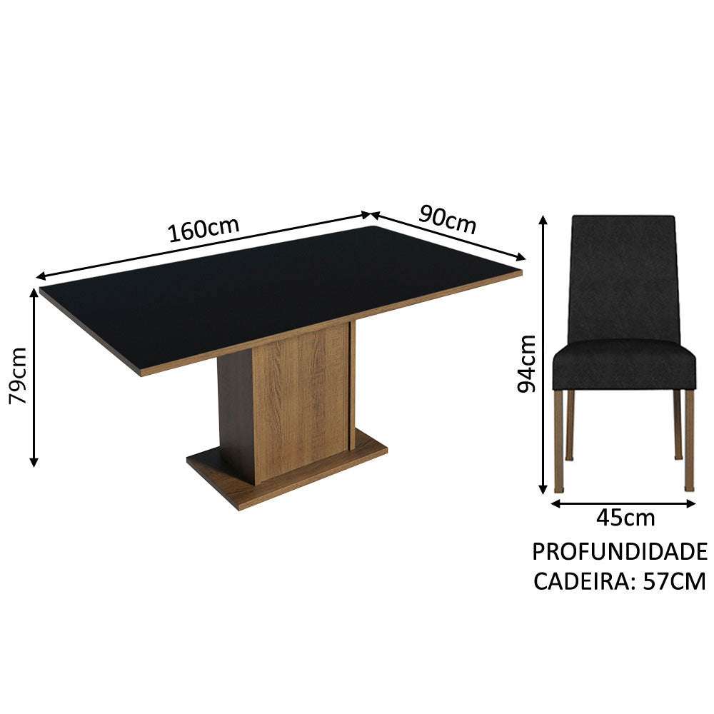 Juego de Comedor Mesa con Encimera de Madera 6 Sillas Marrón/Negro/Oxford Renata