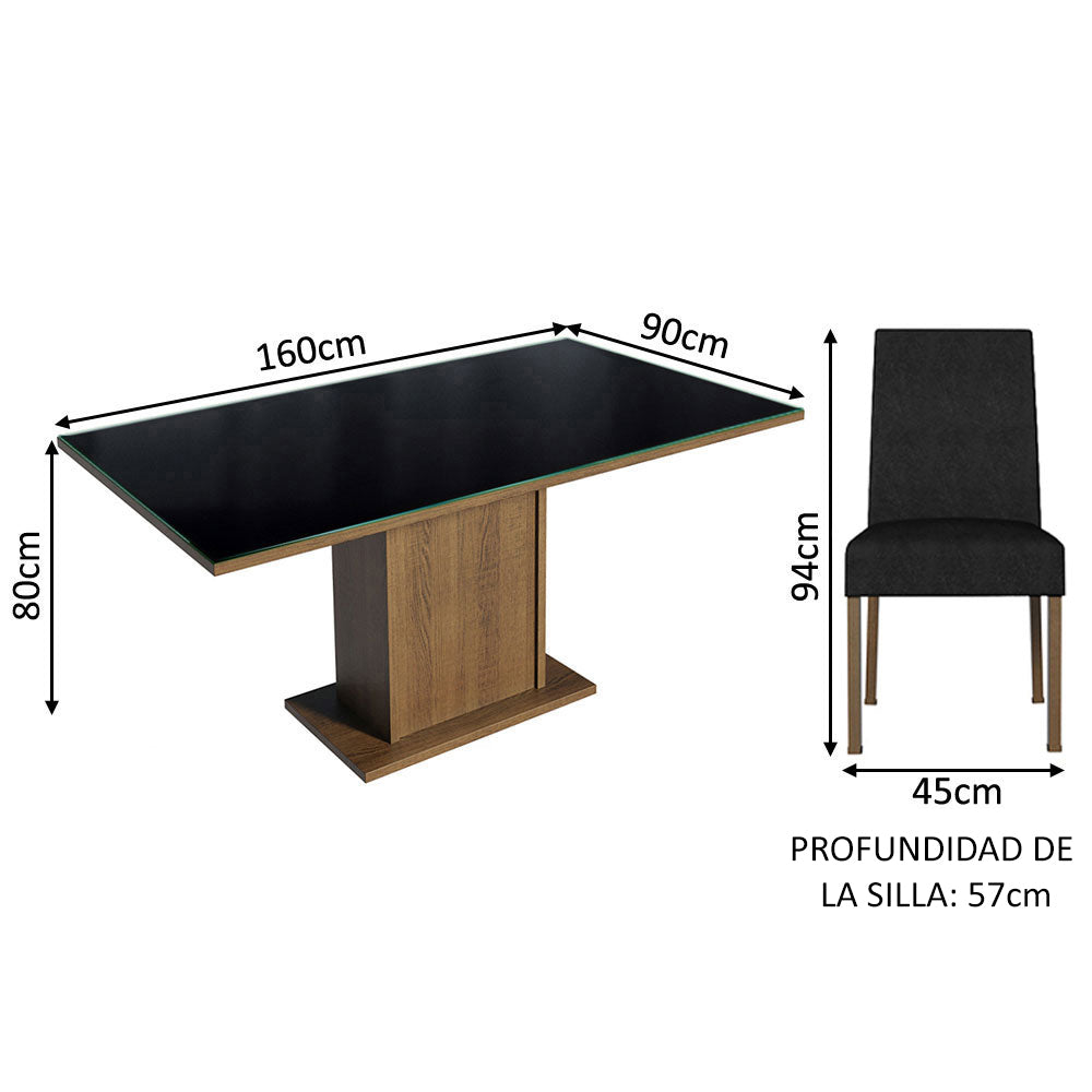 Juego de Comedor Mesa con Encimera de Vidrio 6 Sillas Marrón/Negro/Oxford Alexis