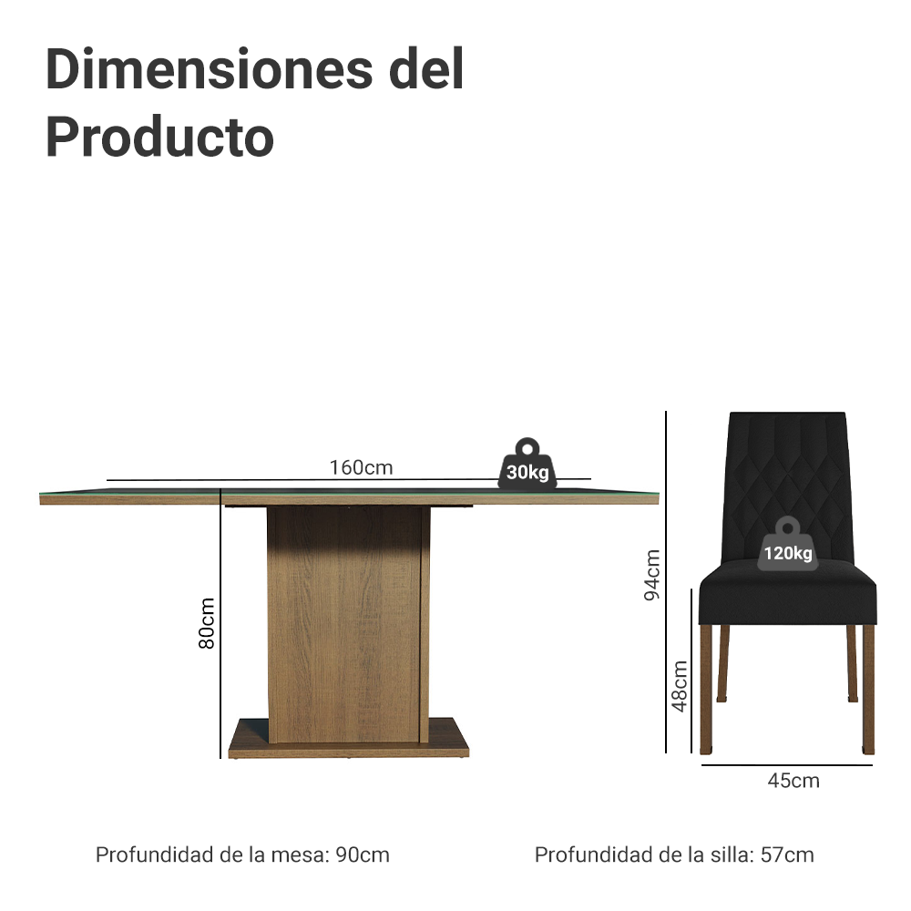 Juego de Comedor Mesa con Encimera de Vidrio 6 Sillas Marrón/Negro/Oxford Geórgia