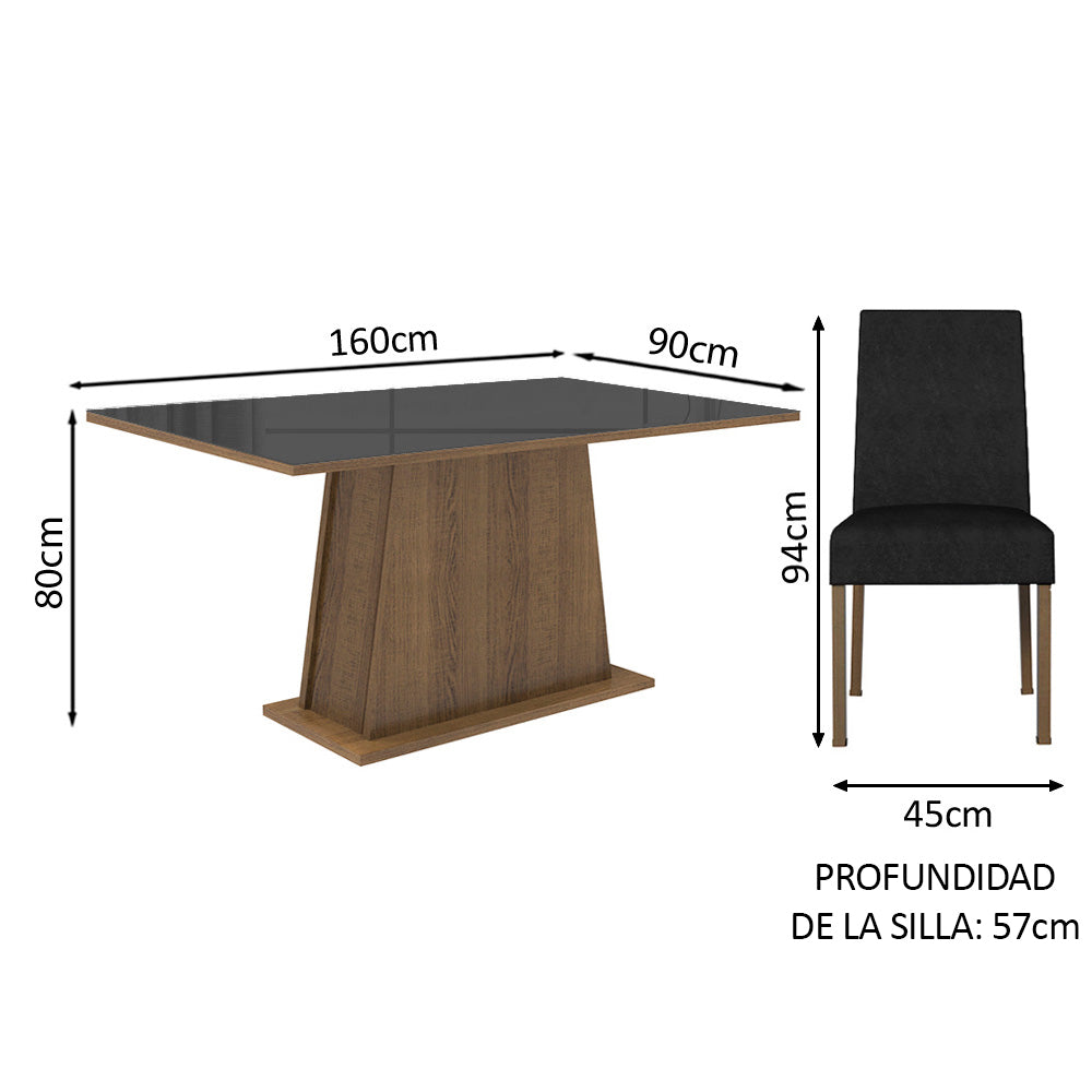 Juego de Comedor Mesa con Encimera de Vidrio 6 Sillas Marrón/Negro/Oxford Patricia