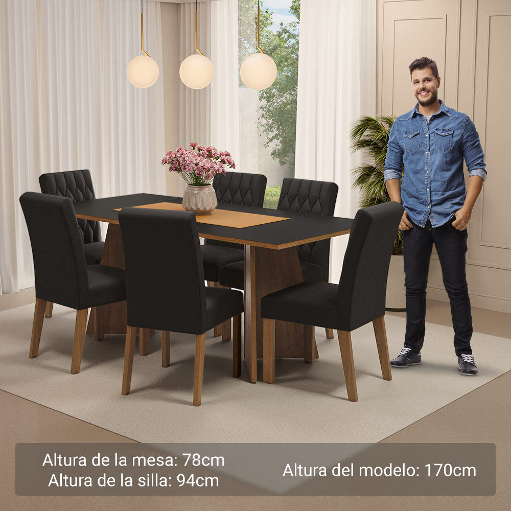 Juego de Comedor Mesa Encimera de Madera 6 Sillas Marrón/Negro/Oxford Madison