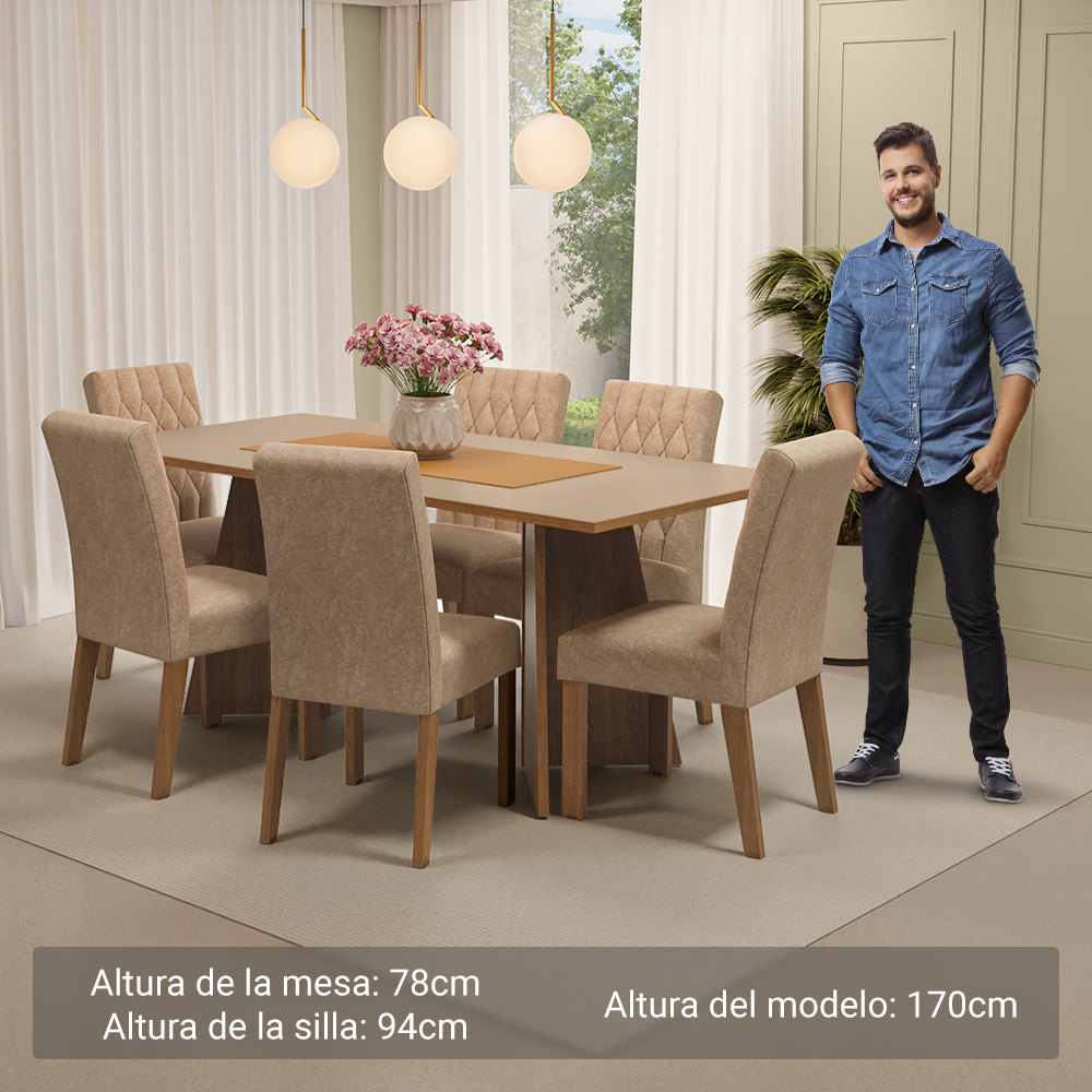 Juego de Comedor Mesa Encimera de Madera 6 Sillas Marrón/Crema/Imperial Madison