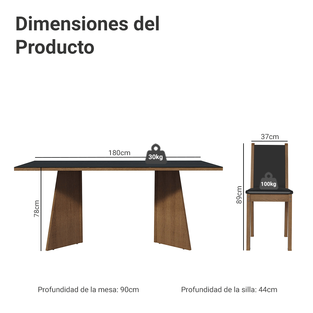Juego de Comedor Mesa Encimera de Madera y Vidrio 6 Sillas Marrón//Negro Viola