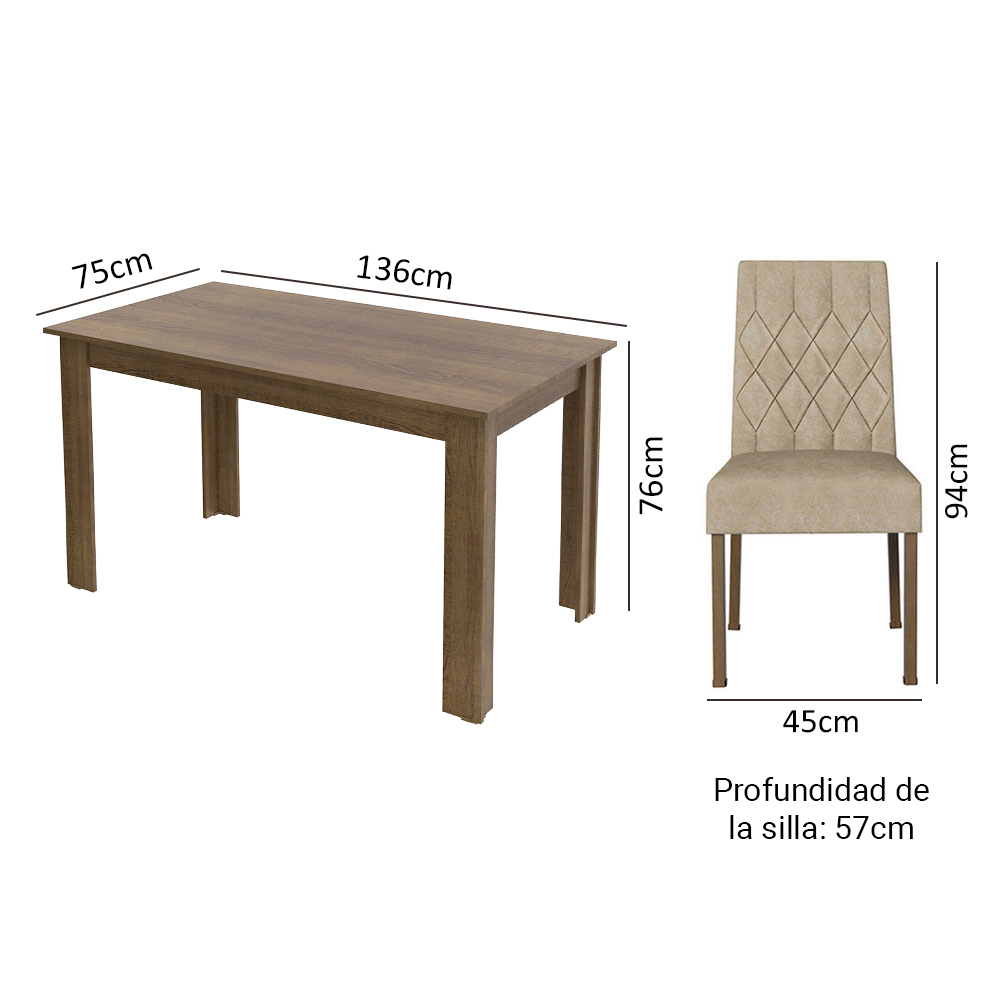 Juego de Comedor Mesa con Encimera de Madera 6 Sillas Marrón/Imperial Allegro