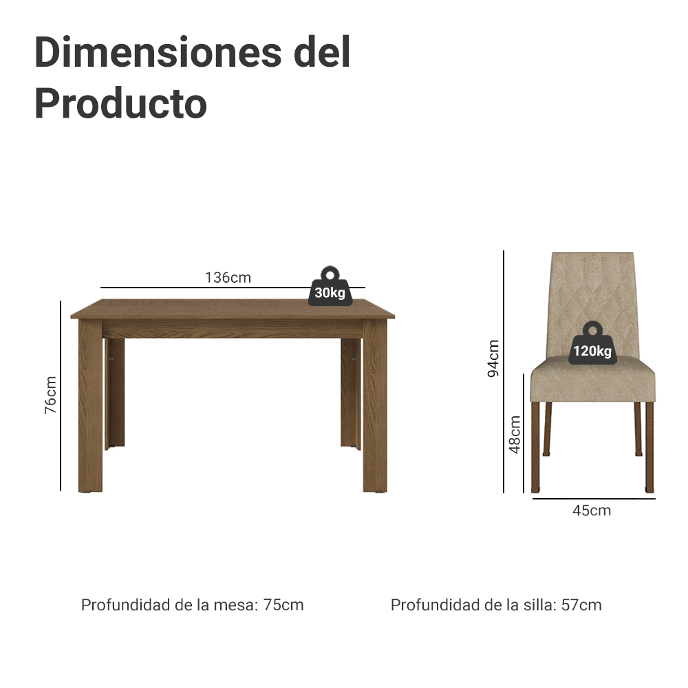 Juego de Comedor Mesa con Encimera de Madera 6 Sillas Marrón/Imperial Allegro