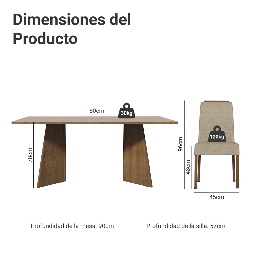 Juego de Comedor Encimera de Madera 6 Sillas Marrón/Crema/Imperial Minsk Madesa