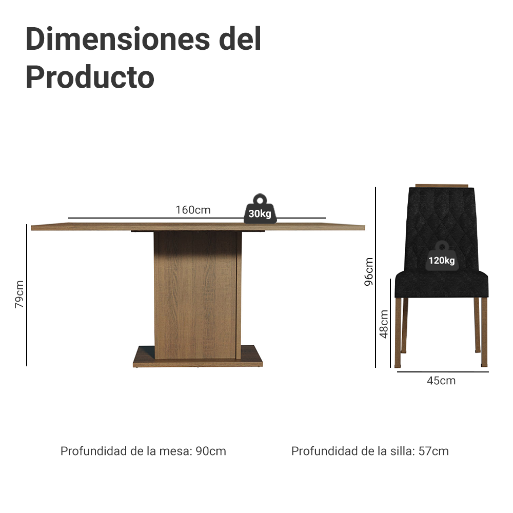 Conjunto de Comedor Encimera de Madera 6 Sillas Marrón/Oxford Bosque Madesa