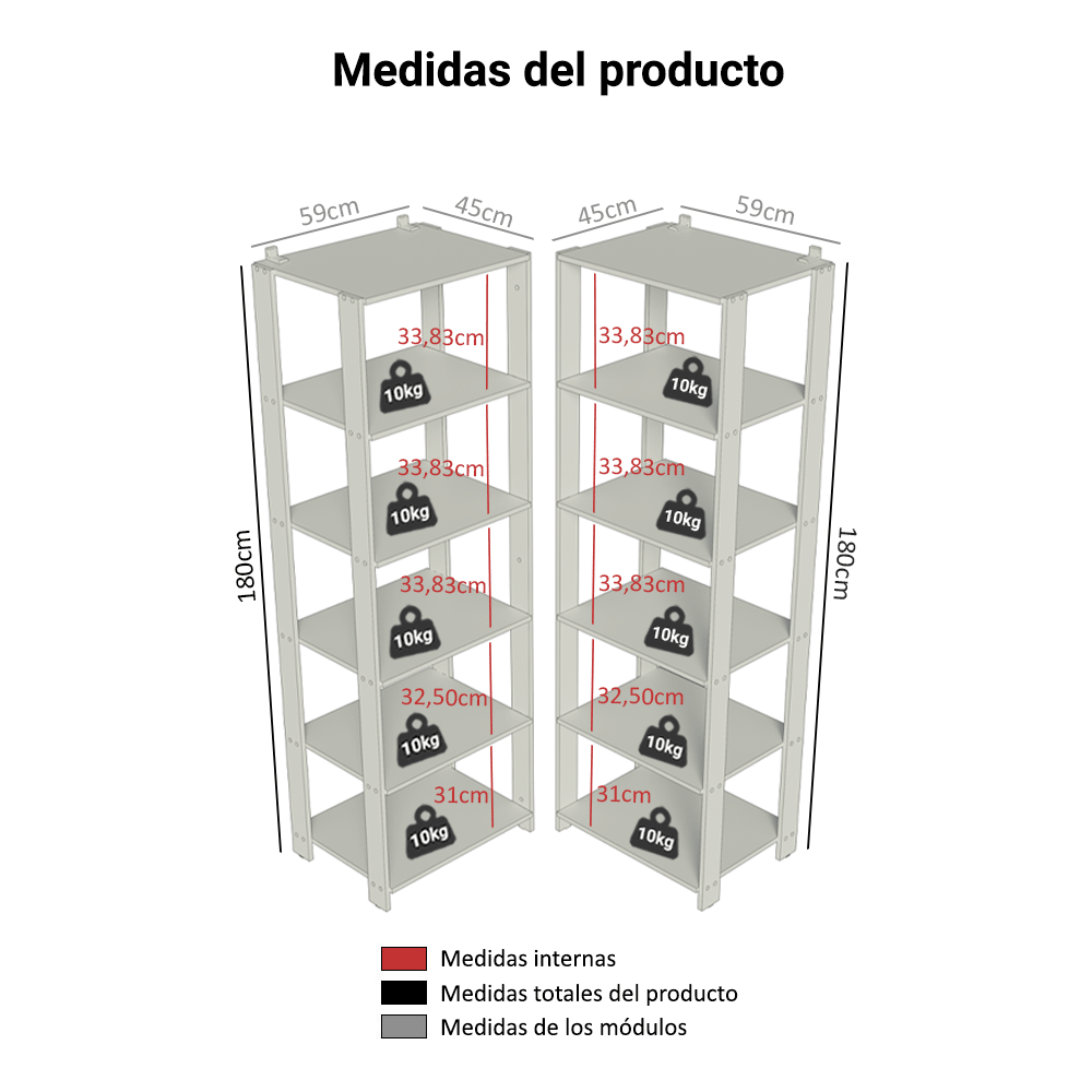 Kit con 2 Estantes Multiuso de Esquina 5 Niveles 118cm Marrón/Negro