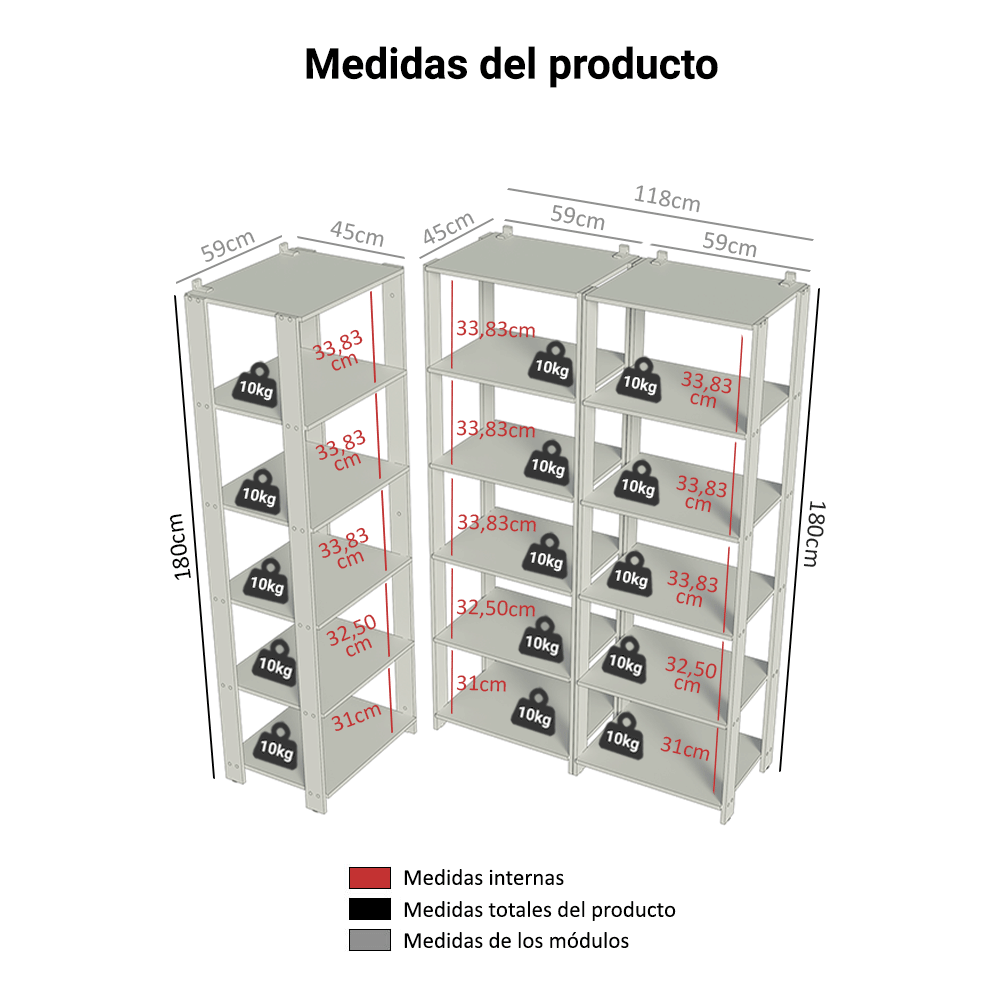 Kit con 3 Estantes Despensero de Esquina 5 Niveles 177cm Marrón/Negro