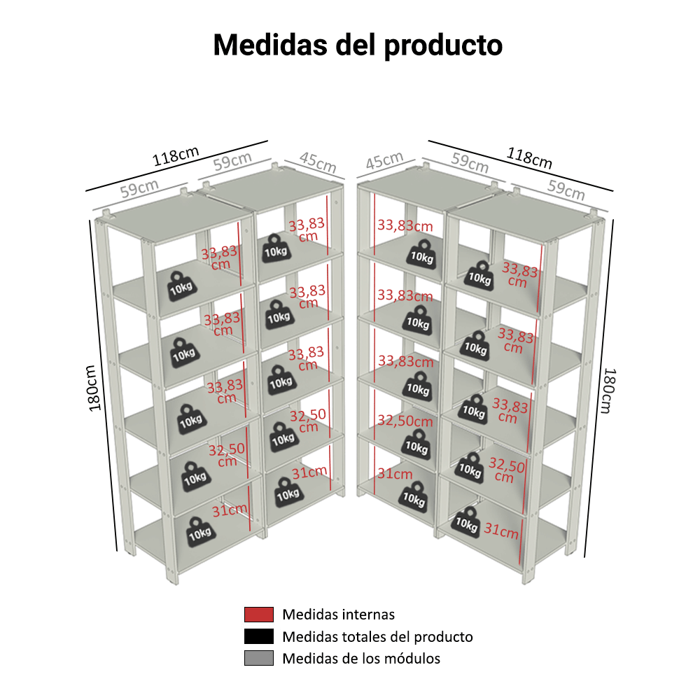 Kit con 4 Estantes Despensero de Esquina 5 Niveles 236cm Marrón/Negro