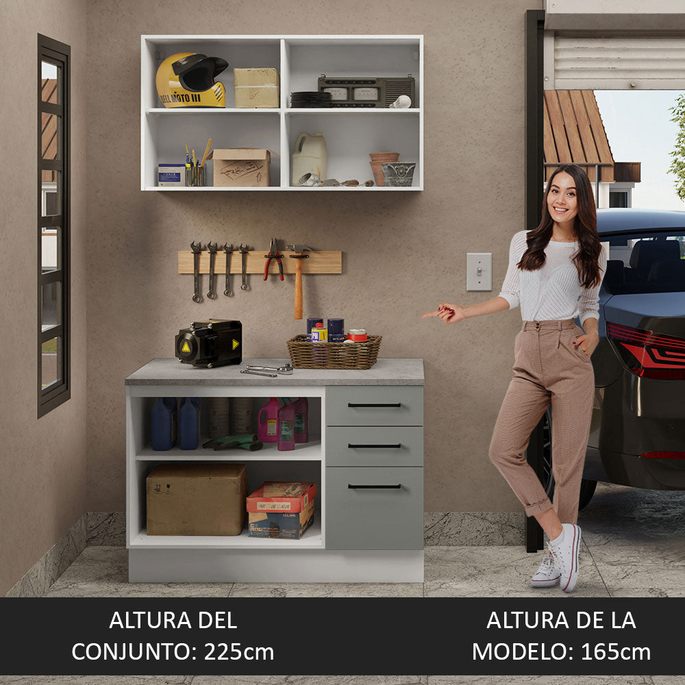 Mueble Integral Multiuso Garaje 120cm Blanco/Gris