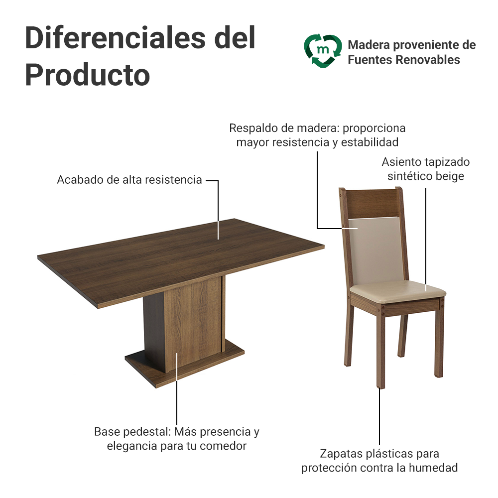 Juego de Comedor Con 6 Sillas Marrón/Crema/Sintético Beige Lousiana