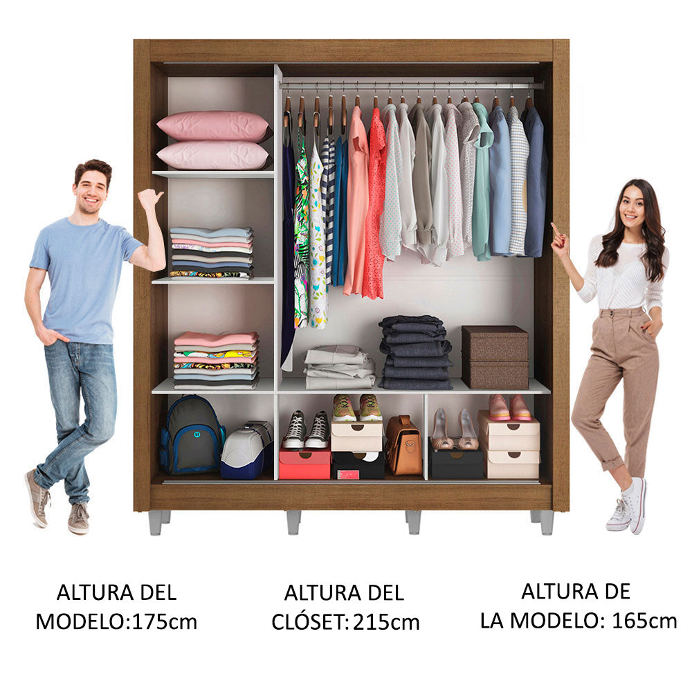 Clóset Matrimonial 3 Puertas Corredizas con Espejos con Patas Marrón Monaco