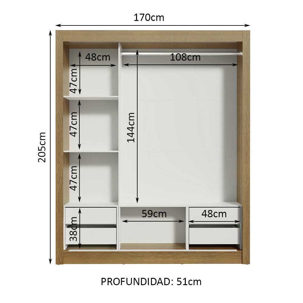 Clóset Matrimonial Lyon Plus 3 Puertas Correderas 4 Cajones Marrón