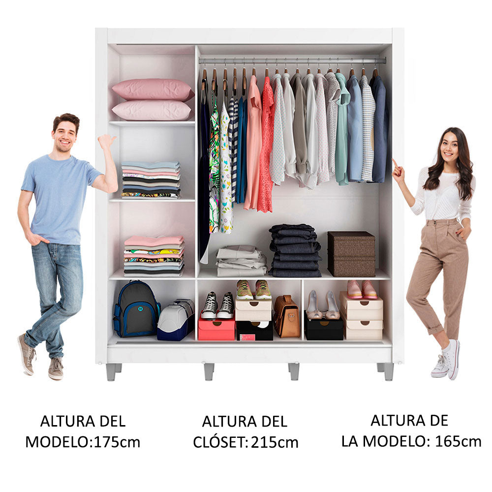 Clóset Matrimonial 3 Puertas Corredizas con Espejos con Patas Blanco/Marrón Monaco