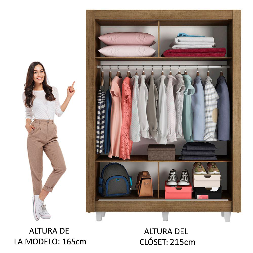 Clóset Soltero Denver 2 Puertas Corredizas Espejo con Patas Marrón