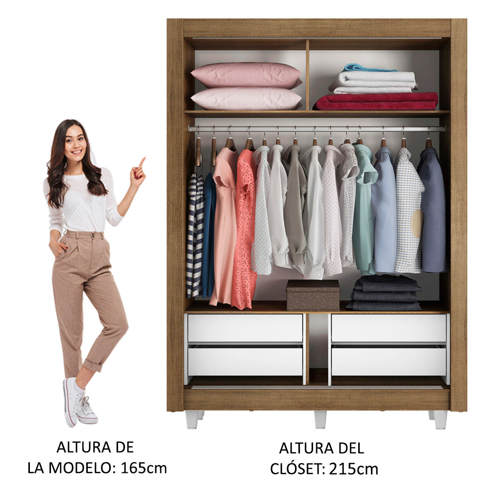 Clóset Soltero 2 Puertas Corredizas con Espejos 4 Cajones con Patas Marrón Dallas Plus