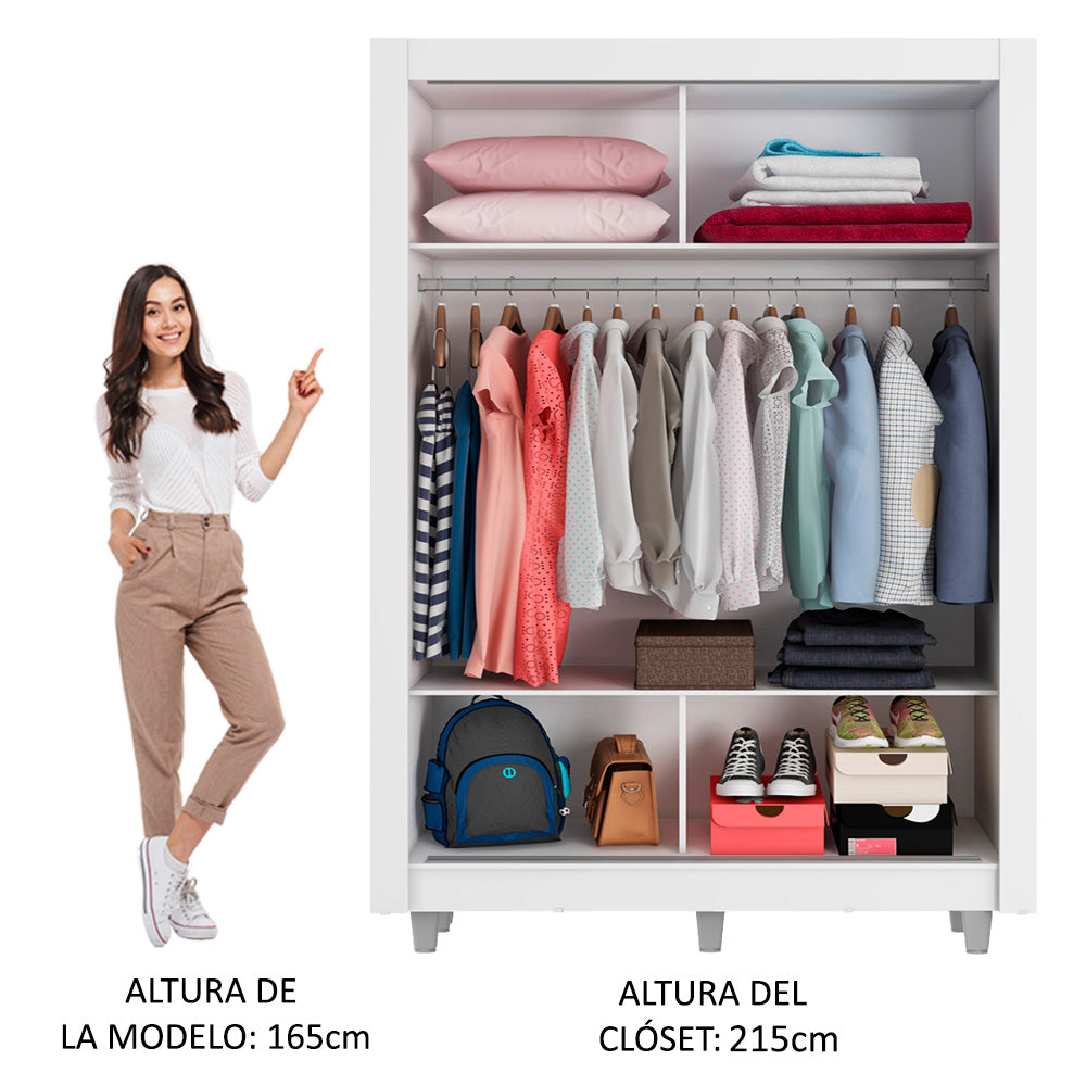 Clóset Soltero Denver 2 Puertas Corredizas Espejo con Patas Blanco/Marrón