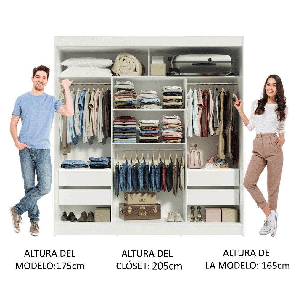 Clóset Matrimonial Reno 3 Puertas Corredera con Espejo - Blanco