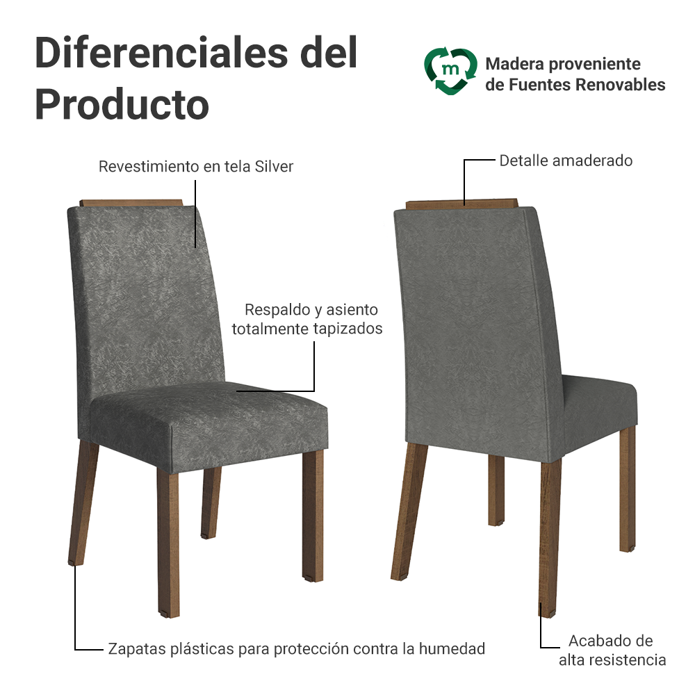 Kit 4 Sillas de Comedor 4255 con Respaldo Marrón/Silver Madesa