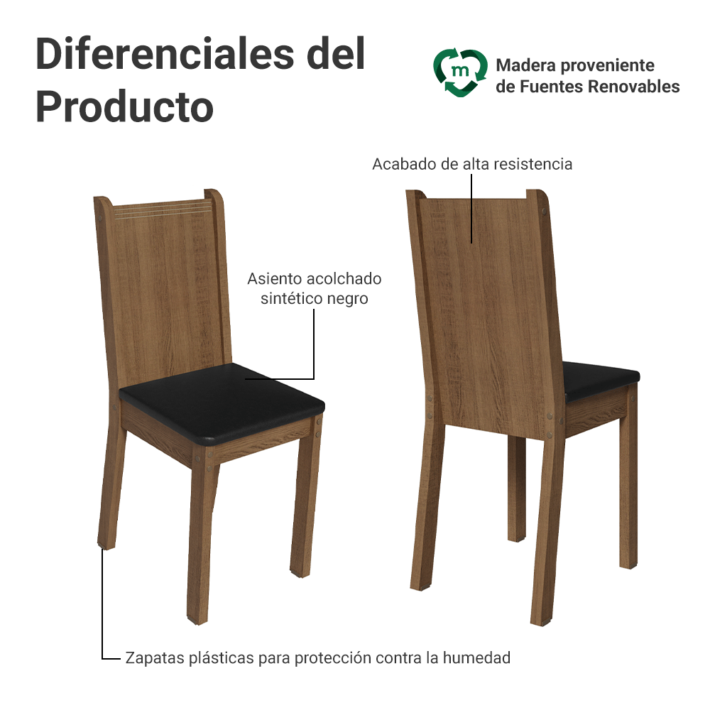 Juego de 6 Sillas para Comedor 4290 Marrón/Crema/Negro