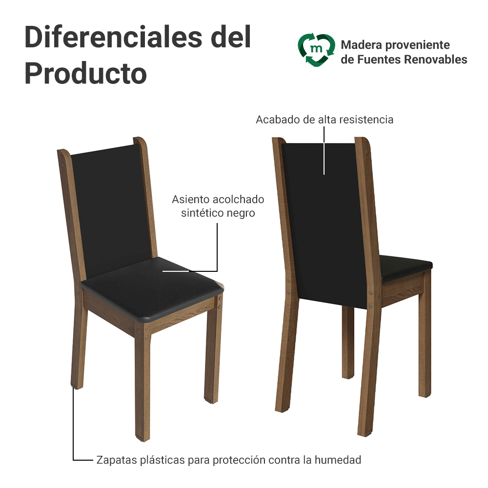 Juego de Comedor Mesa Encimera de Madera 6 Sillas Marrón/Negro Moscou