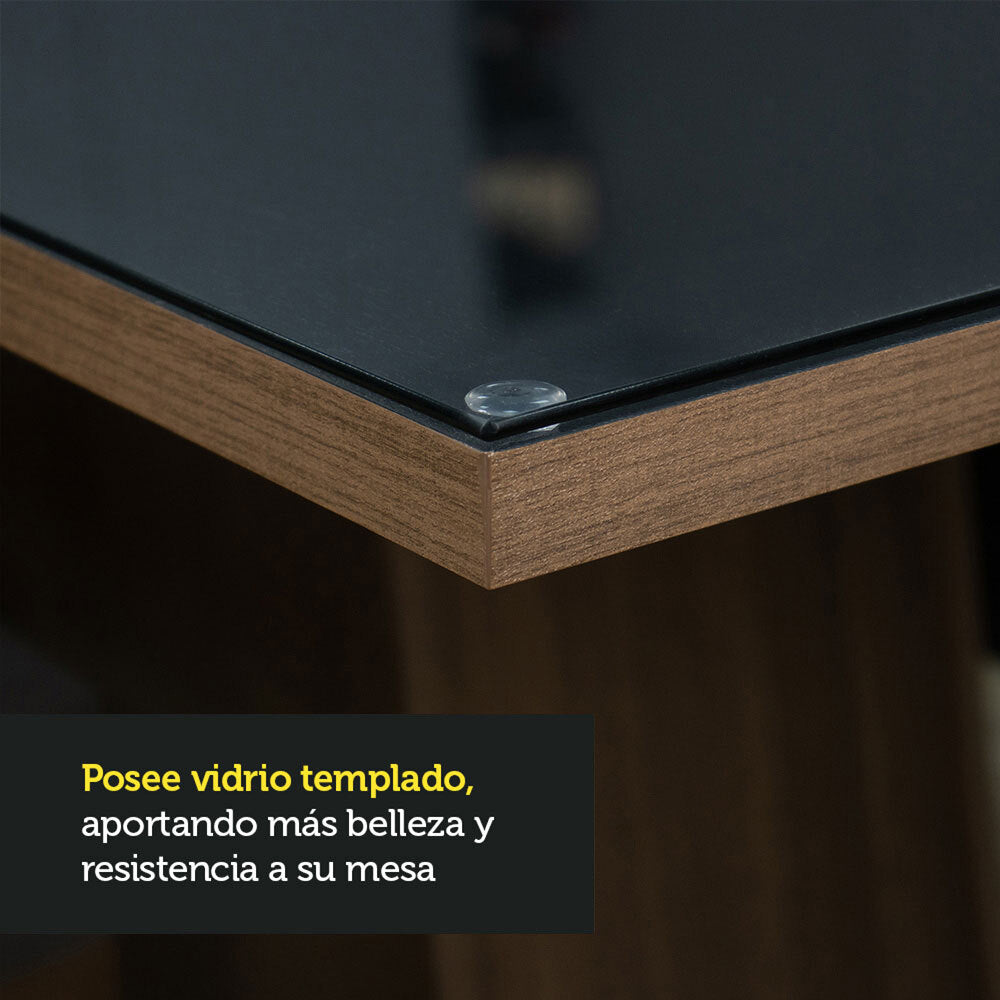 Mesa de Comedor Rectangular Encimera de Vidrio Marrón/Negro 5364 Madesa 02