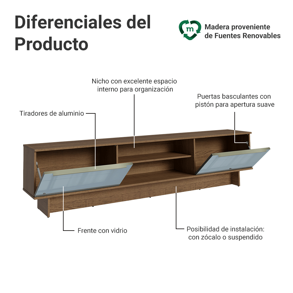 Mueble para TV hasta 80 Pulgadas 218 cm 2 Puertas Marrón/Gris Lux Madesa