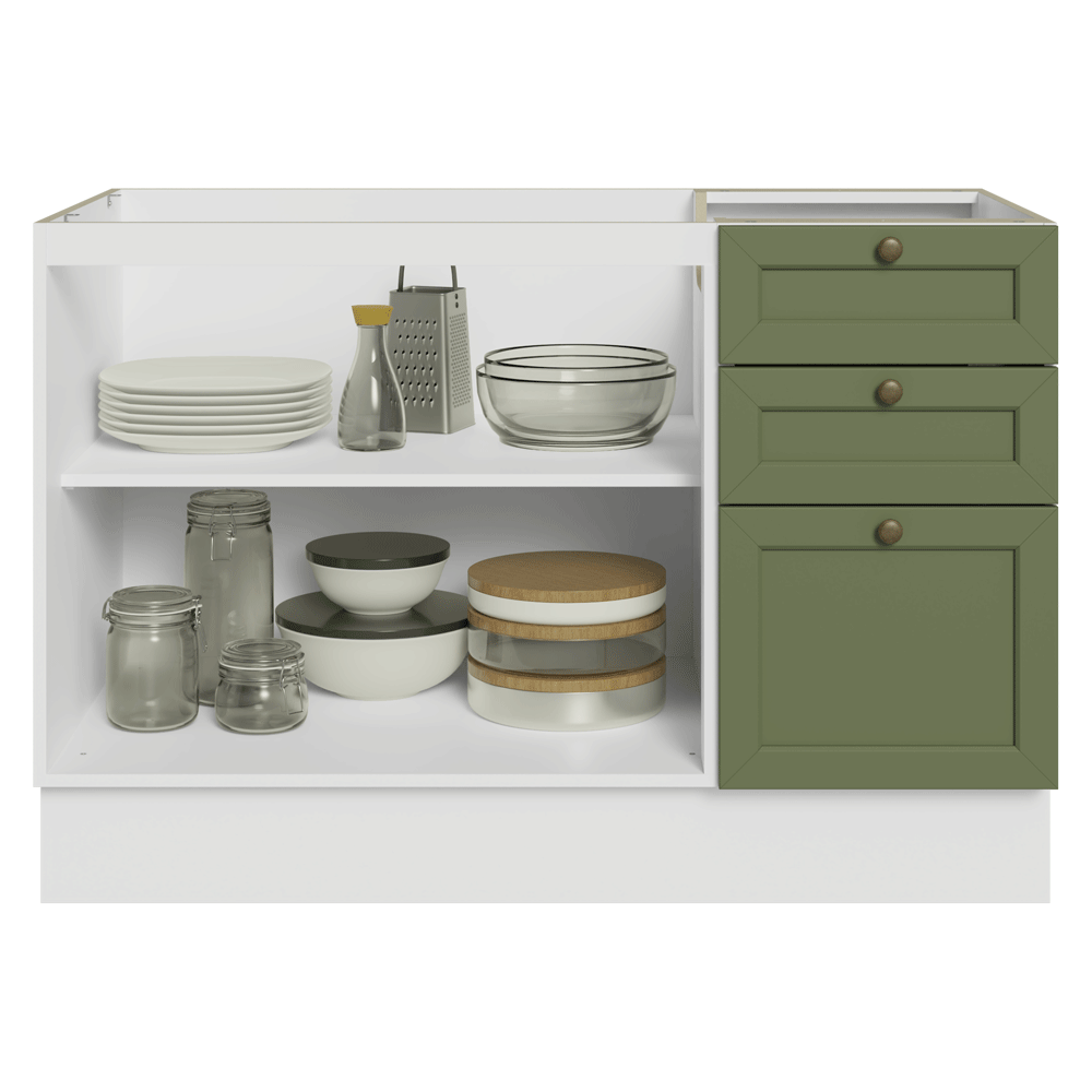 Gabinete Bajo para Fregadero 120 x 60 cm 2 Puertas 3 Cajones (Sin encimera) Blanco/Verde Vik Madesa