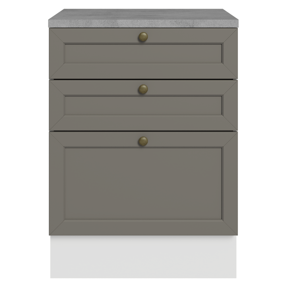 Gabinete Bajo de Cocina 60 x 60 cm 3 Cajones (Con Encimera) Blanco/Gris Vik Madesa