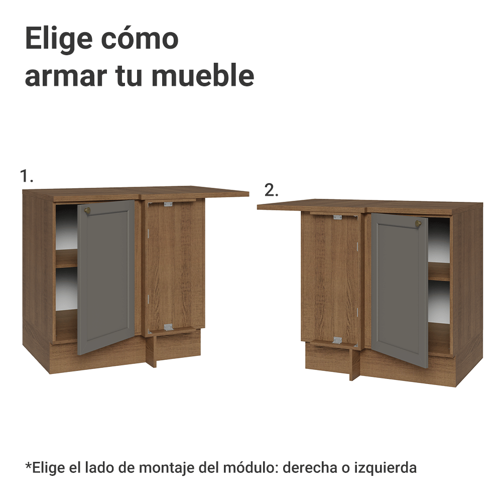 Gabinete Bajo Esquinero para Línea de 60 cm Profundidad (Con Encimera) Marrón/Gris Vik Madesa
