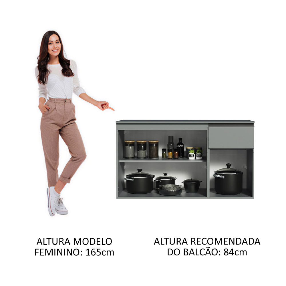 Gabinete Bajo para Fregadero 120 cm 3 Puertas 1 Cajón Sin Patas Nice Gris