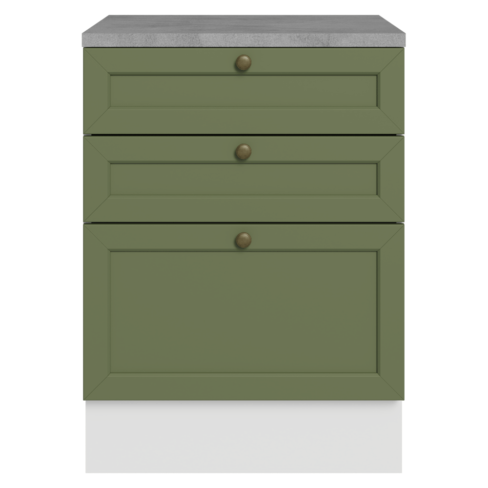 Gabinete Bajo de Cocina 60 cm 3 Cajones Blanco/Verde Vik Madesa