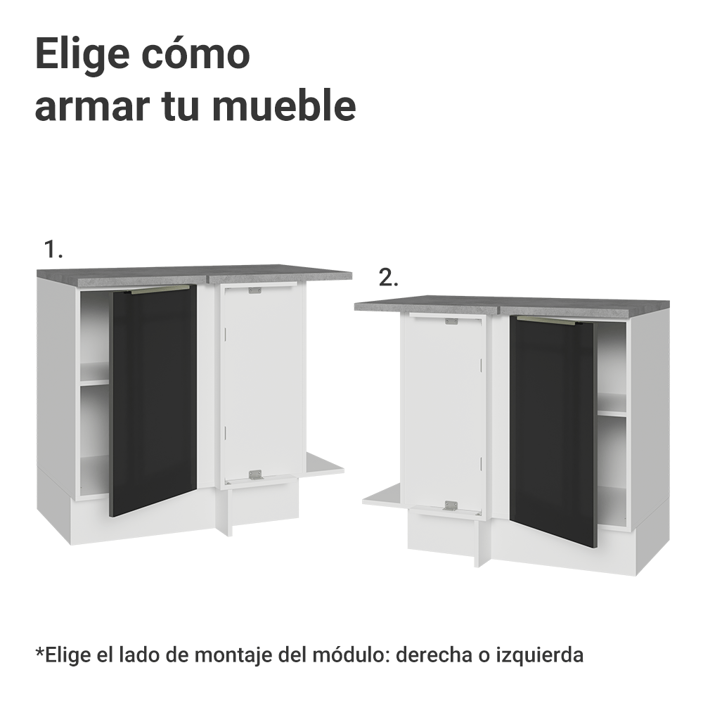 Gabinete Bajo de Esquina 1 Puerta Blanco/Negro Lux Madesa
