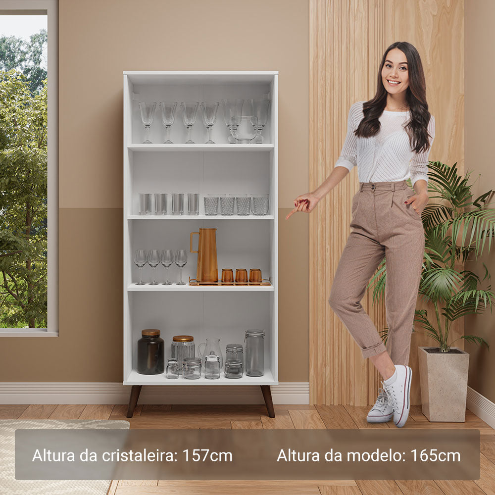 Mueble de Cocina Vitrina 70cm 2 Puertas de Vidrio con Patas Blanco/Marrón Madesa