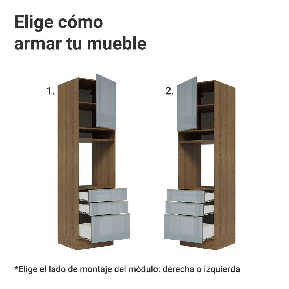 Mueble para Horno 60 cm 1 Puerta e 3 Cajones Marrón/Gris Lux Madesa