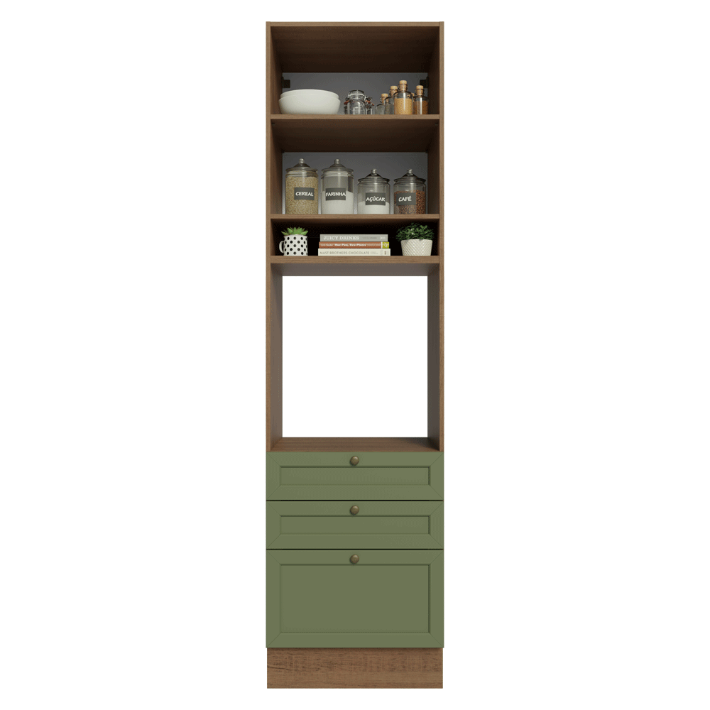 Mueble para Horno 60 cm 1 Puerta 3 Cajones Marrón/Verde Vik Madesa