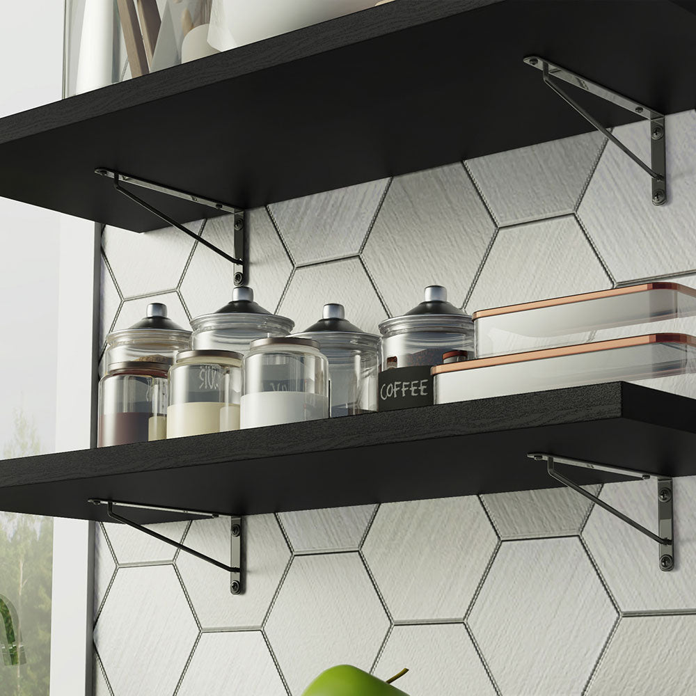 Kit 2 Repisas de Cocina 80 cm con Soporte Metálico Negro
