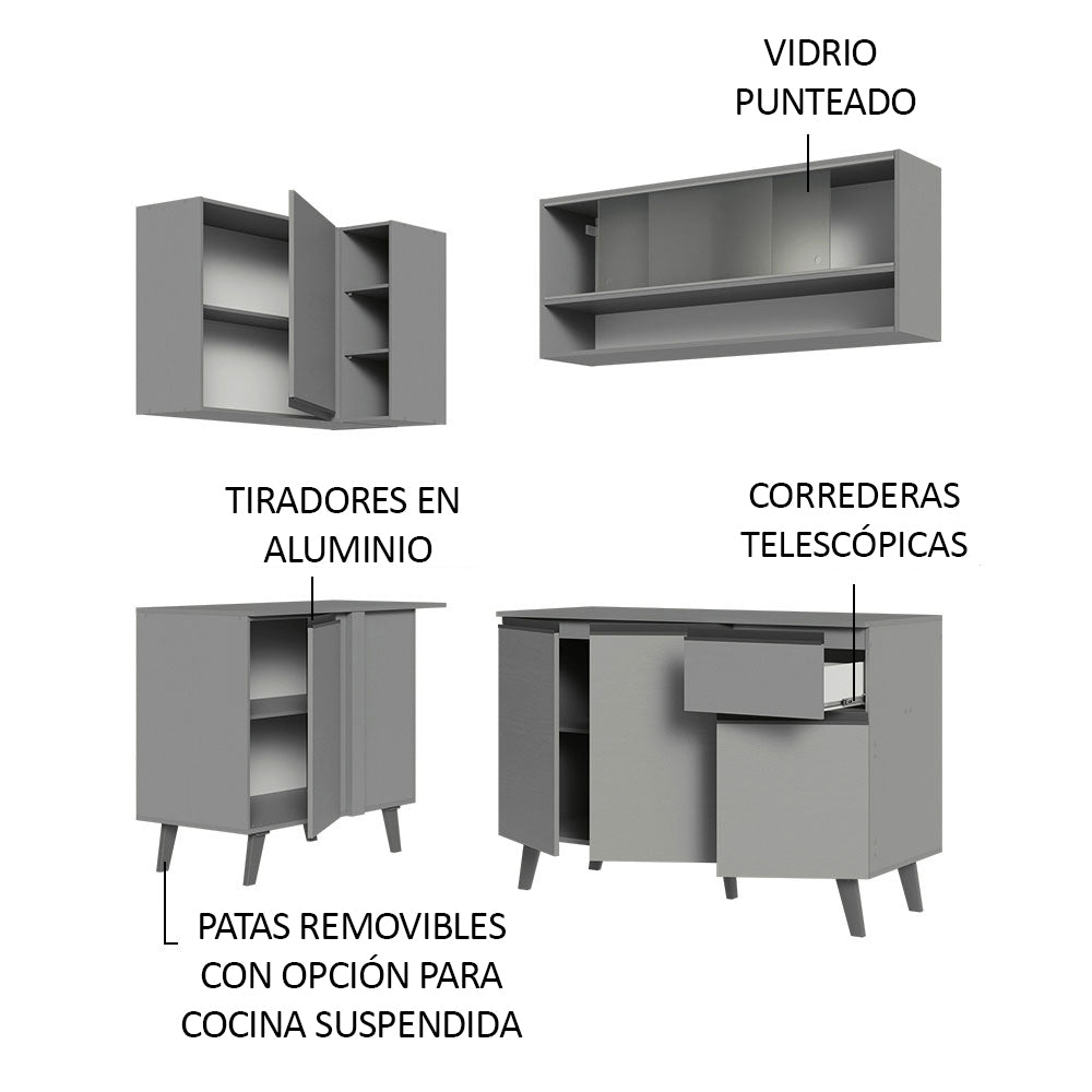 Cocina Integrale Esquinera 265 cm Gris Nice Madesa 02