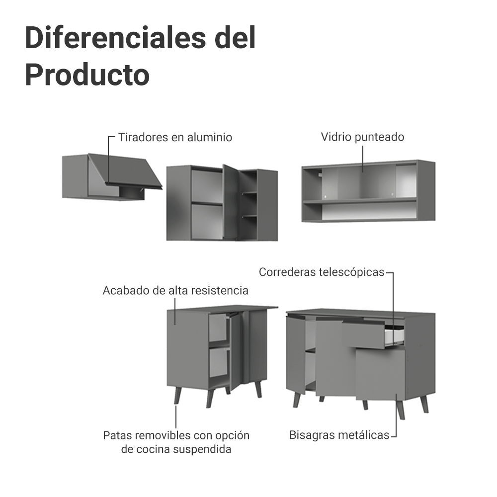 Cocina Integrale Esquinera 325 cm Gris Nice Madesa 03