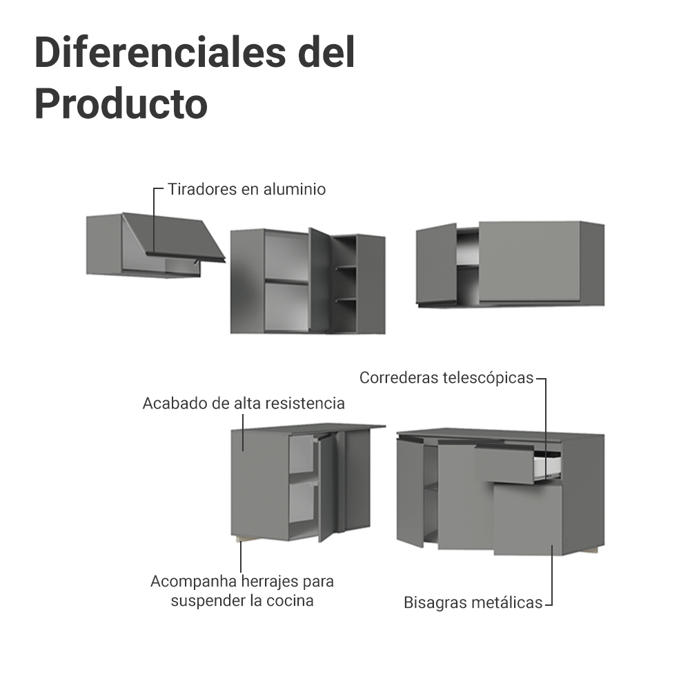 Cocina Esquinera 325 cm Sin Patas Nice Gris 05